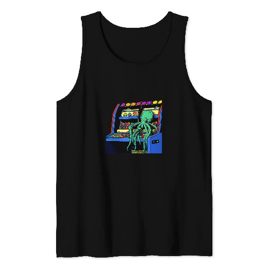 Octopus Pet sitting on video game Vending Machine gatcha arcade Tank Tops