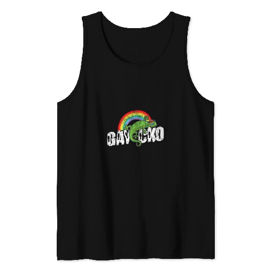 Gecko Pet Retro vintages LGBT Pride Rainbow Gaycko Gecko Lizard Tank Tops