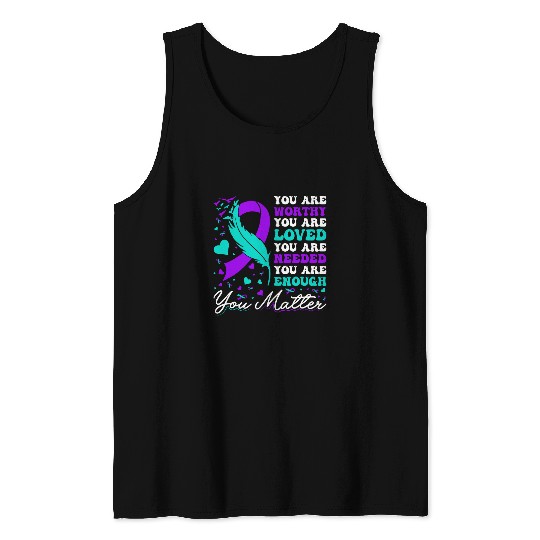 suicides Prevention 988 Ribbon Worthy Loved Needed Enough You Matter Tank Tops