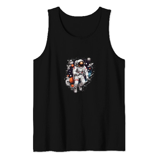 Astronaut Floating In Space Solar System Stars Planets 1 Tank Tops