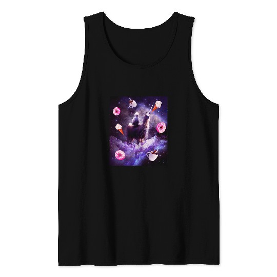 Llama Pet Outer Space Owl Riding Llama Unicorns Donut Tank Tops