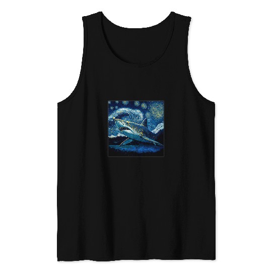 Shark Pet Surrealism Starry Night Sand Tiger Tank Tops