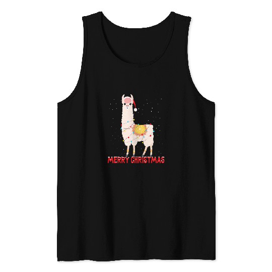 Llama Pet Christmas Tree Lights xmass Holidays Tank Tops