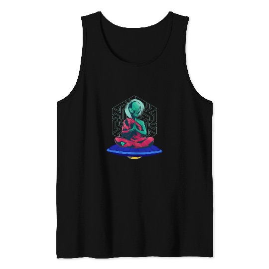 Aliens UFO Meditation Aliens Spaceman Invader Peace Buddhism Ufo Tank Tops