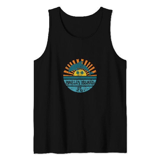 Dolphin Pet Gift Amelia Island Florida Beach Dolphin Retro Sunset Vintage Tank Tops