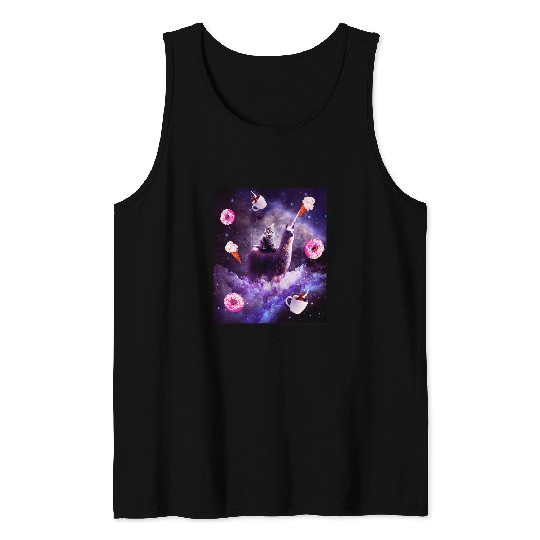 Llama Pet Outer Space Cat Riding Llama Unicorns Donut 9 Tank Tops