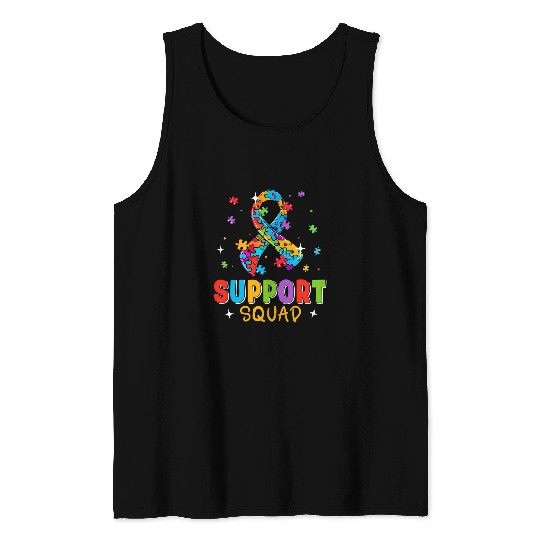 Autism Puzzle Month Ribbon Support Squad Womens Kids Tank Tops