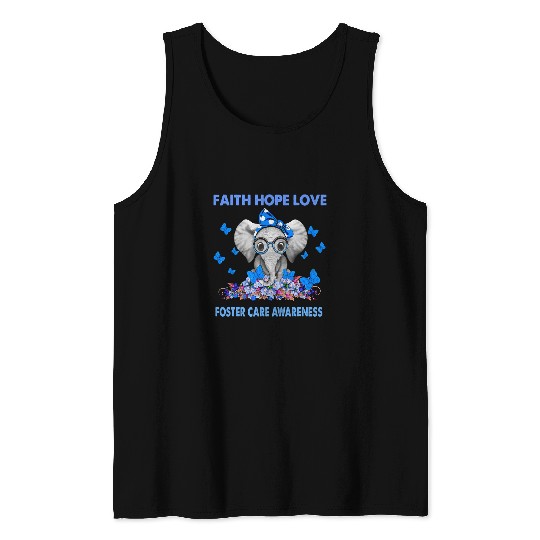 Elephant Mammal Faith Hope Love Foster Care Awareness Blue Ribbon Tank Tops
