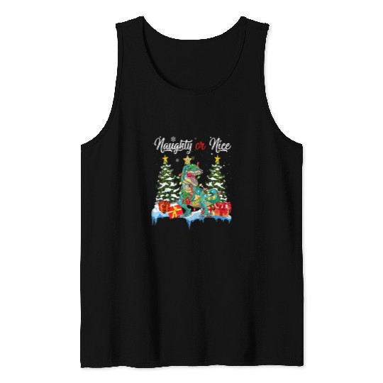 Dinosaur Pet Naughty Or Nice Dinosaur Merry Christmas Santa xmass Tree Tank Tops