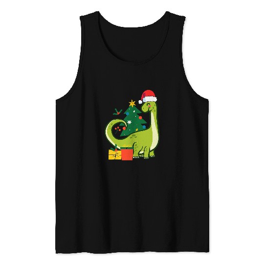 Dinosaur Pet Cute Brontosaurus Dinosaur Santa Merry Christmas Tank Tops