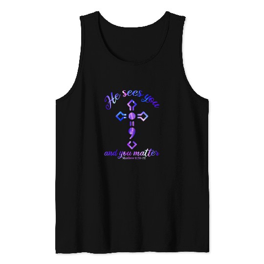 suicides Prevention 988 Ribbon He Sees You you matter Jesus Christian Tank Tops