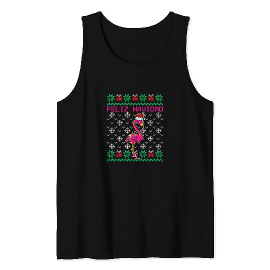 Flamingo Pet Ugly Christmas Sweater Feliz Navidad 1 Tank Tops