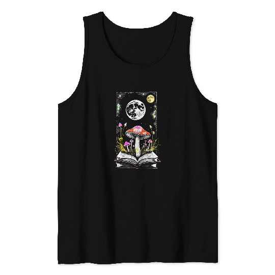Book Fun Cottagecore Mushrooms Moon Tank Tops