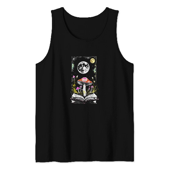 Book Fun Cottagecore Mushrooms Moon Tank Tops