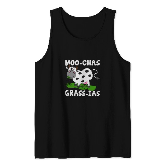 Cow Pet Mexico Spanish Saying Moo Chas Grass Ias Tank Tops