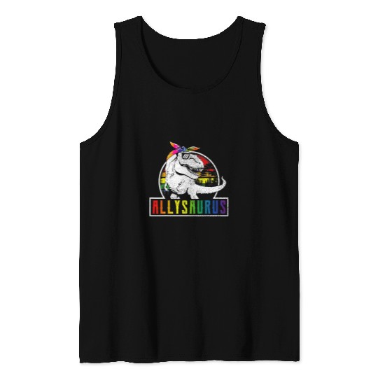 Dinosaur Pet LGBT Retro Allysaurus Rainbow Dinosaur T rexs LGBT Gay Les Pride Tank Tops