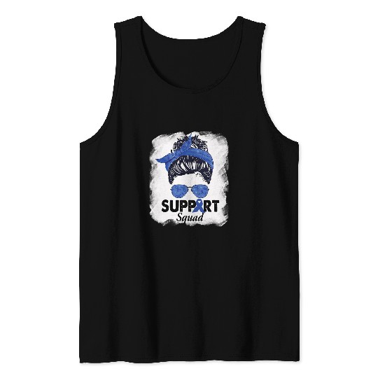 diabetess Ribbon Support Squad Messy Bun Blue Warrior 23 Tank Tops