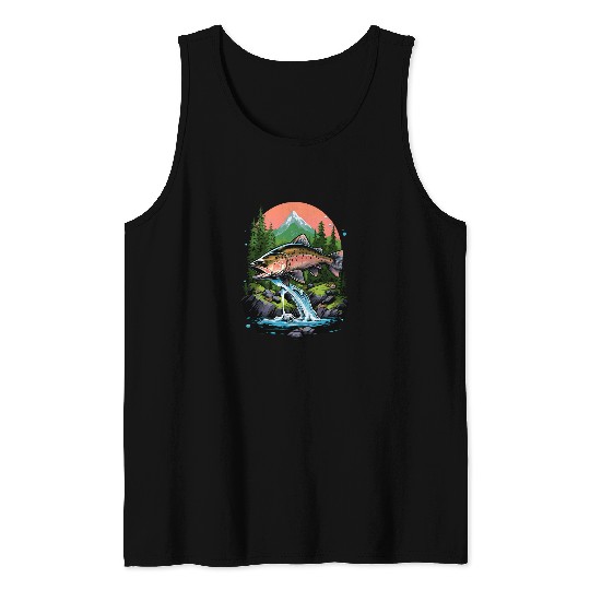 Fishing Fun Fly Fishing Rainbow Trout Fish 16 Tank Tops