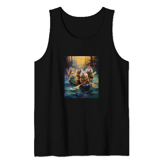Beaver Pet No funny beavers in the boat kayak Canadians paddling Tank Tops
