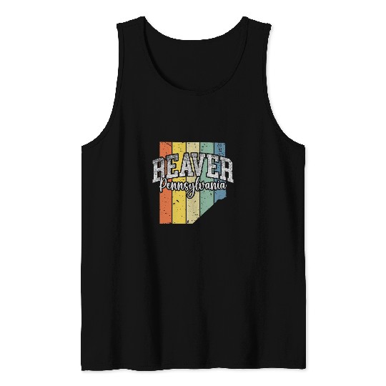 Beaver Pet Pennsylvania 15009 Retro Sunset Faded County Shape Tank Tops