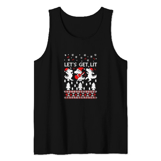 Dinosaur Pet Lets Get Lit Pajamas Dinosaur Ugly Christmas Sweater Tank Tops