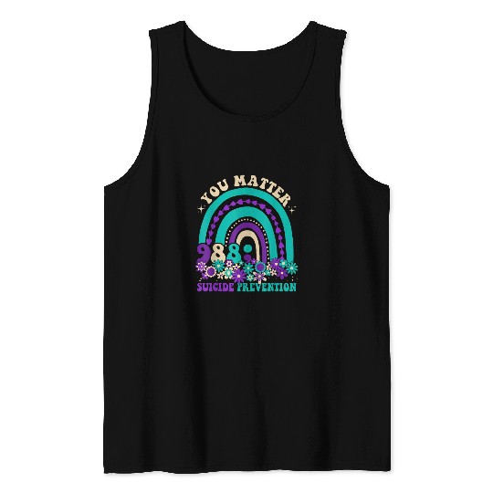 suicides Prevention 988 Ribbon You Matter 988 suicides Prevention Awareness Rainbow Groovy Tank Tops