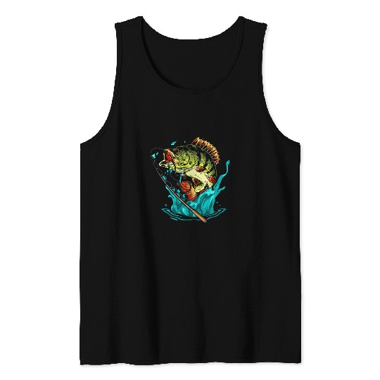 Fishing Fun Graphic Large Mouth Bass Fish Bass Fisherman Tank Tops