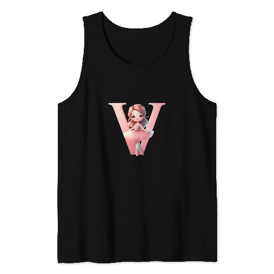 Monogram Letter V Pink Ballerina Girl Ballet Dance Tank Tops