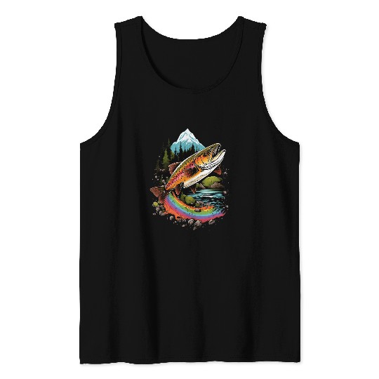 Fishing Fun Fly Fishing Rainbow Trout Fish 17 Tank Tops