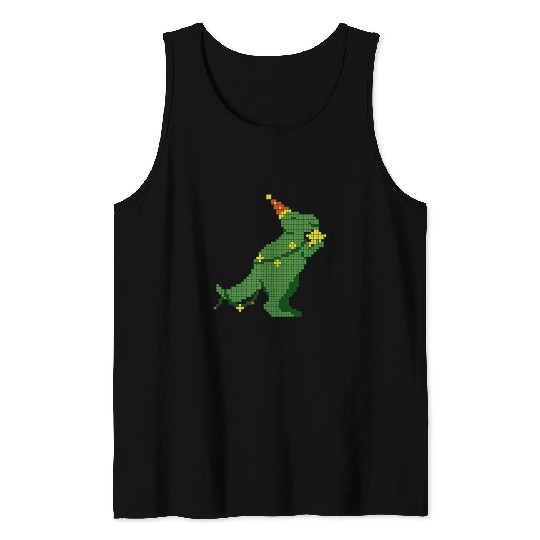 Dinosaur Pet Needlepoint Christmas Cross Stitch Funny Dino Dinosaur xmass Tank Tops
