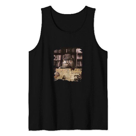 Book Fun Ape Apes Chimp Chimpanzee Wearing Glasses Reading Newspaper Tank Tops