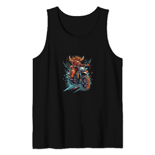 Cow Pet Dirt Bike Highland Cow Biker Funny Motocross Motorcycle 7 Tank Tops