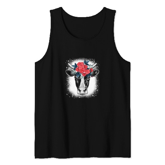 Cow Pet Bleached Cows Lovers Farm Farmer Flower Animal Lovers 084 Tank Tops