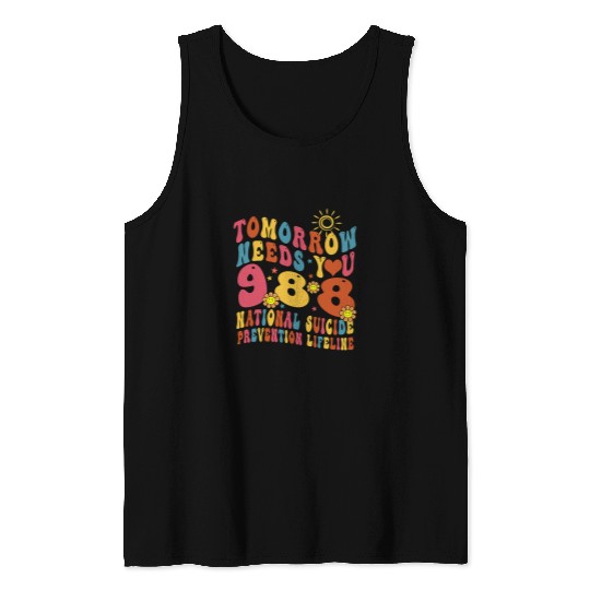 suicides Prevention 988 Ribbon Groovy 988 Tomorrow Needs You National Tank Tops