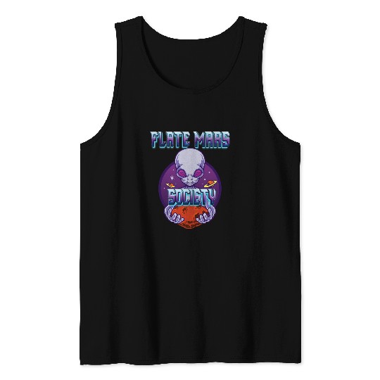 Aliens UFO Flat Mars Society Retro Alien Flying saucers Cute UFO Tank Tops