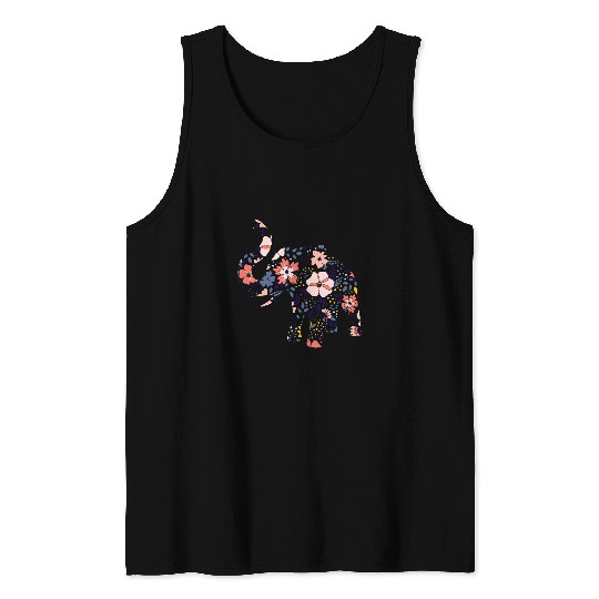 Elephant Mammal Flowers Floral Print Elephant Lovers Tank Tops