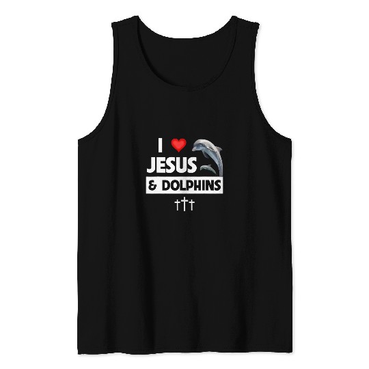 Dolphin Pet Gift Christian I Love Jesus and Dolphins Christian Aquatic Sea Life Tank Tops