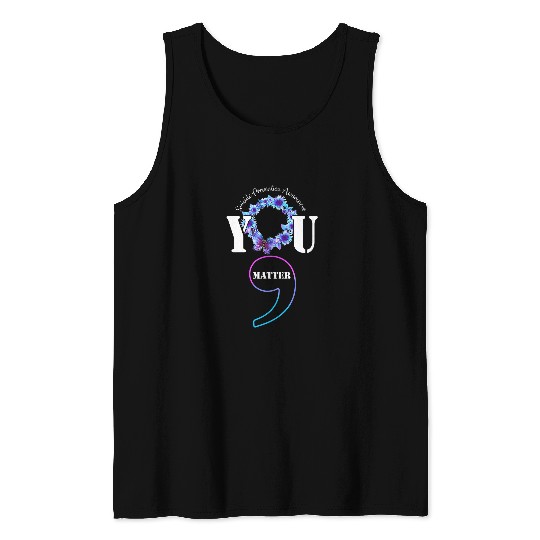 suicides Prevention 988 Ribbon You Matter Blue Flower Tank Tops