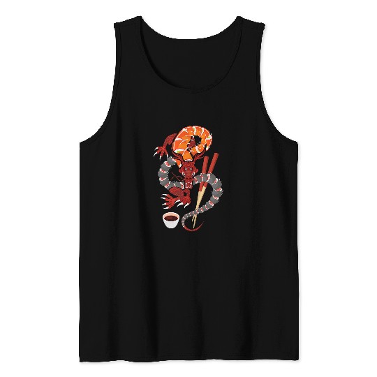 Dragon Pet Sushi Dragon Anime Japan Japanese Cuisine Chef Food Lover 7 Tank Tops