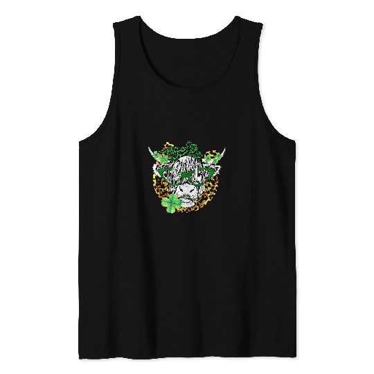 Horse Pet Cattle Cow Lucky Highland Cow Leopard Horse Shoe Cow Lover Patrick Day Tank Tops