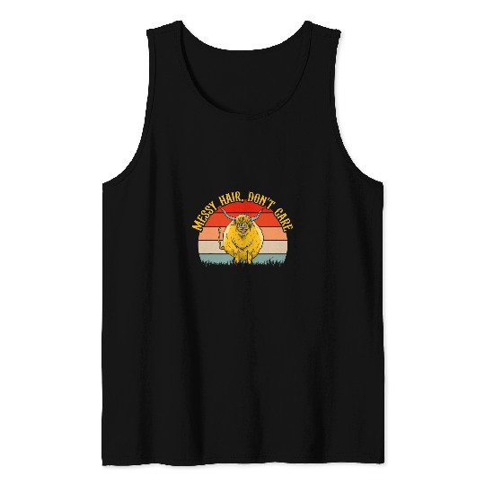Cow Pet Messy Hair Dont Care Retro Highland Cow Breeder Tank Tops