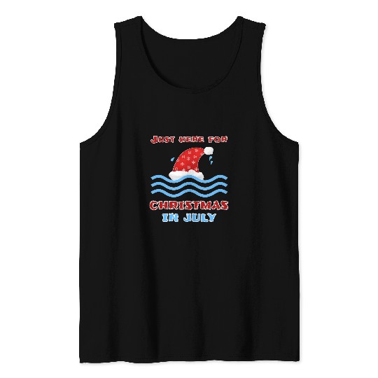 Shark Pet Just Here for Christmas in July Summer Vacation Tank Tops