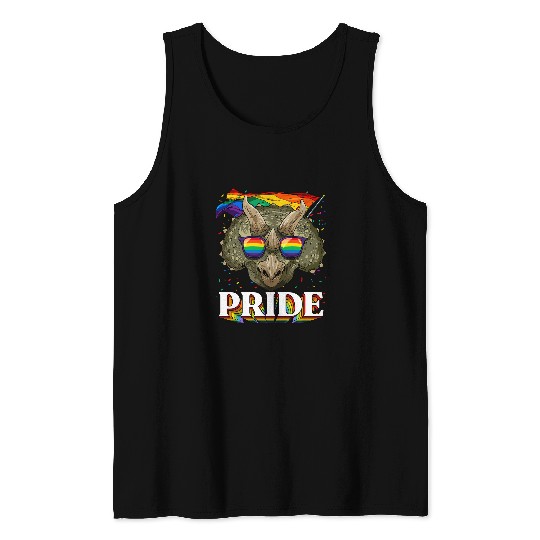 Dinosaur Pet LGBT Pride Triceratops Dinosaur LGBTQ Rainbow Flag Pride Month Tank Tops