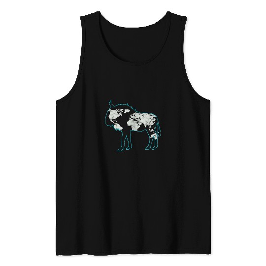 Cow Pet Bisons Buffalo Farmer Animal Nature Cattle Cow Earth Map Tank Tops