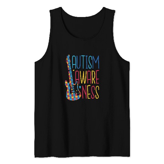 Autism Puzzle Music Lover Autism Puzzle Graphic Novelty Apparel Tank Tops