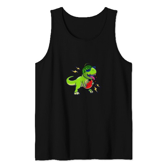 Dinosaur Pet Eating Watermelon One In a Melon T rexs Summer Fruit Tank Tops