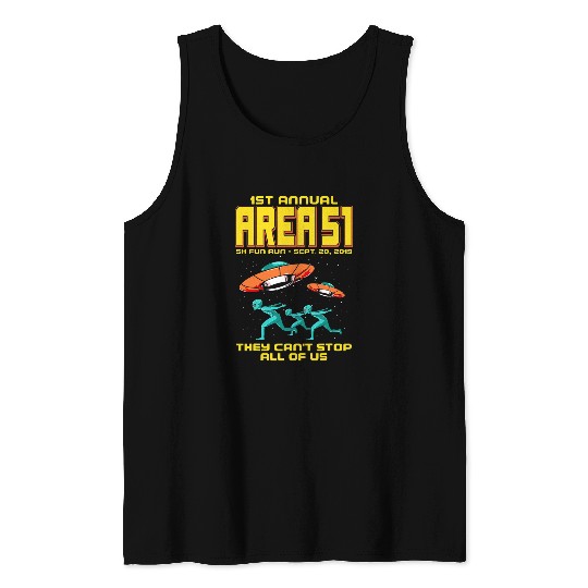 Aliens UFO Annual Area 51 5K Fun Run Alien Raid Tank Tops