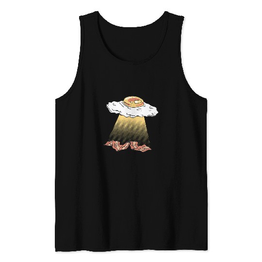 Aliens UFO Fried Egg and Bacon Alien Abduction Breakfast Tank Tops