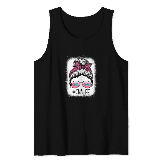 CNA nurses Life Bleached s Leopard Messy Bun Women Tank Tops