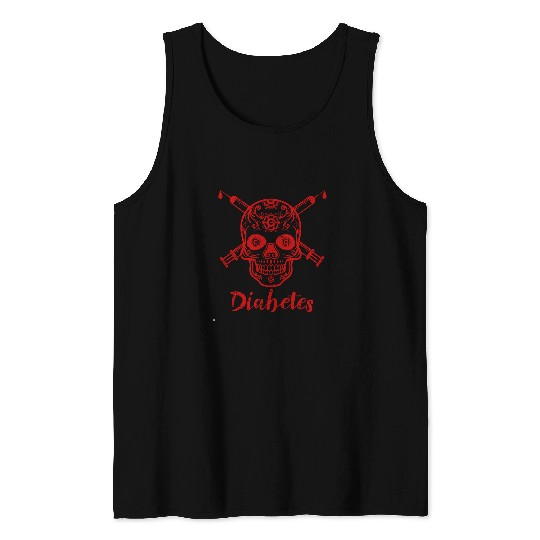 diabetess Ribbon red skull insulins Diabetic Tank Tops